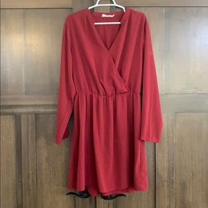 Red Faux Wrap Dress